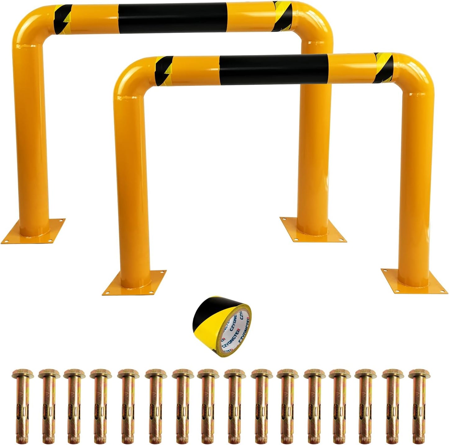 51.2"x 35.4" Hollow Machine Safety Vehicle Industrial Guard Barrier Bollard with Anchor Bolts For Warehouse Roadside Traffic Parking Area, 2 Pack, Yellow