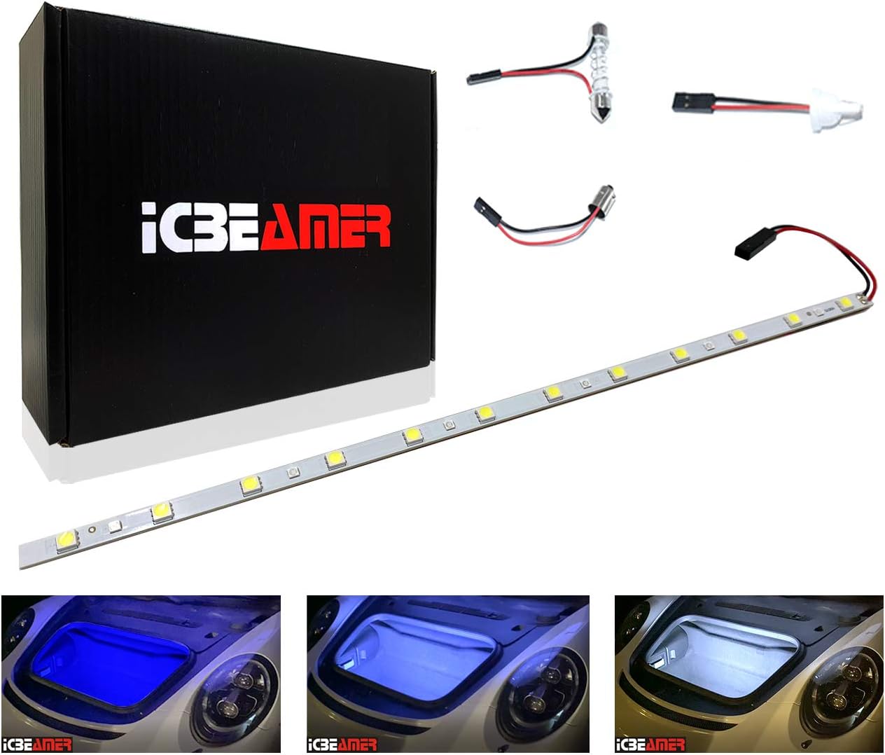 ICBEAMER 12" Color Changing from Blue to White 18 SMDs 5050 LED Light Strip for Fit Car Trunk Cargo Area Interior Ambient Illumination Decoration