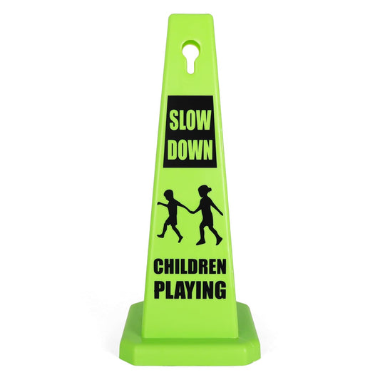 Imperial Standard Children Playing Cone - Children at Play Sign - Four-Sided Slow Down Kids Cones - Child at Play Signs - Drive Slow/Kid Alert Sign (4 Pack - Green)