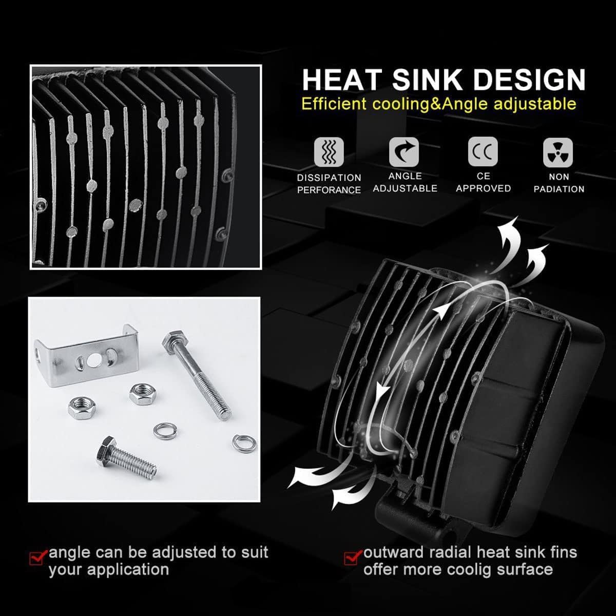 2PACK 48W LED Work Lights 12/24 Volt 5500LMS 4.3INCH Wide Ultra Bright Square LED Flood Light, 5D Lens Waterproof Led Pod Lights for Truck Tractor Off Road ATV UTV Boat Golf Cart