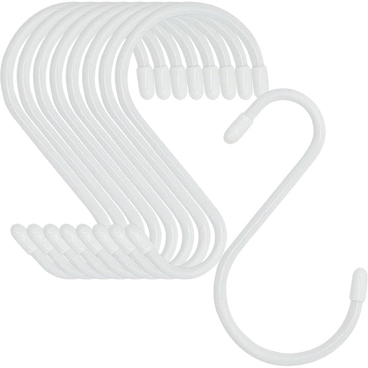 24 Pack 5 Inch White S Hooks, Vinyl Coated with Rubber Stopper Non Slip Heavy Duty, Steel Metal White Rubber Coated Closet S Hooks for Hanging Jeans, Plants, Jewelry, Pot, Pan, Cups, Towels
