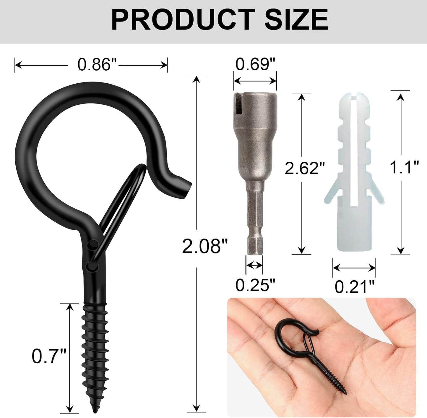 48 PCS Q-Hanger Hooks, Screw Hooks for Outdoor String Lights, Safety Buckle Design Cup Eye Hook for Hanging Christmas Lights, Plants, Wind Chimes, Mounted on Wall Ceiling, Include 1 Wing Nut Driver