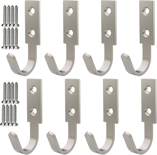 Hooks for Hanging Stainless Steel Heavy Duty Coat Hook Wall Hooks Robe Hanger Hooks Hanging Hat Key Holder for Towel, Bag Indoor Outdoor (Silver-Square-2 Hole, 2.5x1.3inch,8pcs)