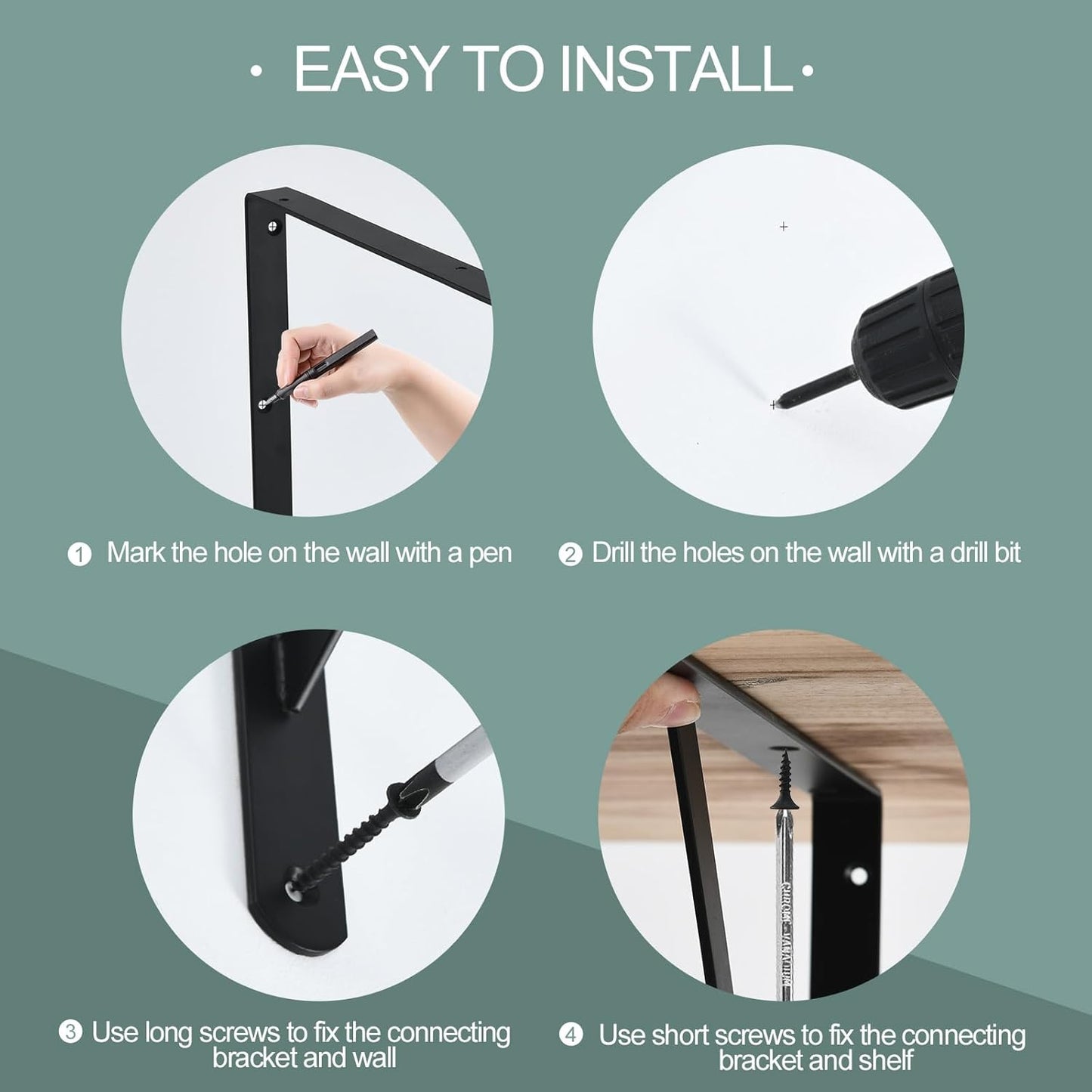 8 Pack L18 x H 12" Black Heavy Duty Shelf Brackets with Screws Metal Shelf Brackets Shelf Support Angle Brackets for Shelves L Brackets Heavy Duty Floating Shelf