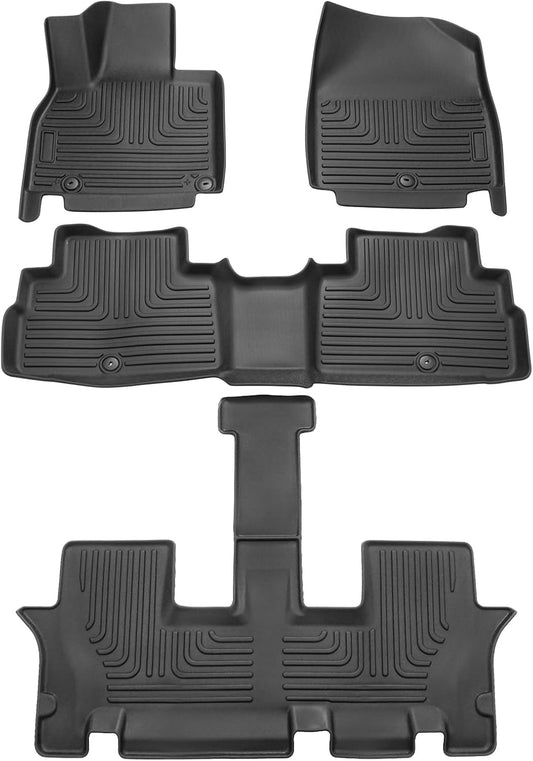Powerty Floor Mats for 2020-2025 2026 Kia Telluride 7 Seats Accessories All Weather Floor Liner 3D TPE Floor Mat Heavy-Duty Floor Liners