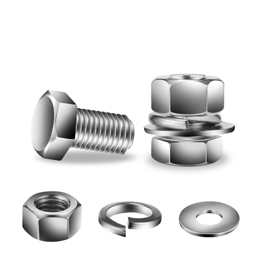 1/4-20 x 3/4" Hex Head Screw Bolt, Nuts, Flat & Lock Washers, 10Pcs 18-8 (304) Stainless Steel, Fully Threaded, by SG TZH