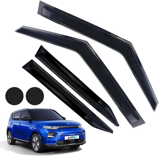Rain Guards for Kia Soul 2020-2023, Tape-on Side Window Deflectors for Kia Soul, Window Visors for Kia Cars, for Kia Car Accessories 4 Rain Guards ＆ 2 Car Coasters