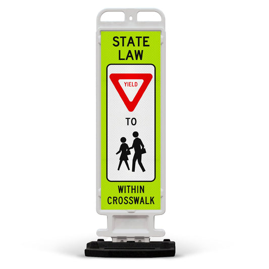 State Law Yield for Pedestrian in Crosswalk R1-6a MUTCD Sign, Double Sided 3M Engineer Grade Reflective, Portable Rubber Base, Impact Resistant Plastic Frame