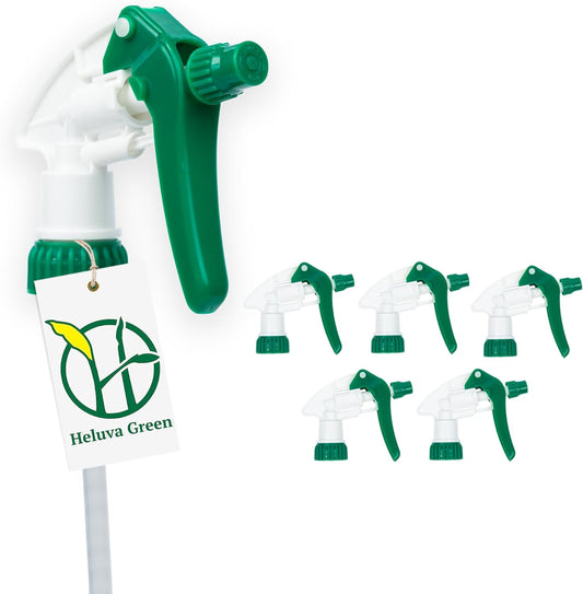Spray Bottle Nozzle Replacement, Bottle Tops Only - Sprayer Nozzle Triggers for Heavy Duty, Commercial, Home Cleaning Solutions - Fits 8,16,24,32 oz Plastic & Glass Bottles, Green 6 Pack