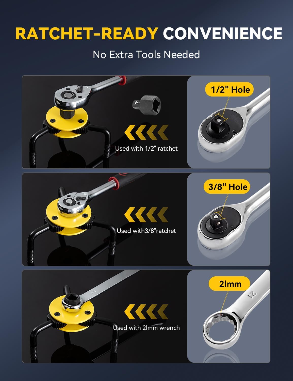 Oil Filter Wrench Set - Professional 2-Piece oil filter removal tool Kit for Cars, Trucks & Motorcycles, 3/8" & 1/2" Drive, Fits 1.9"-5.1" Filters