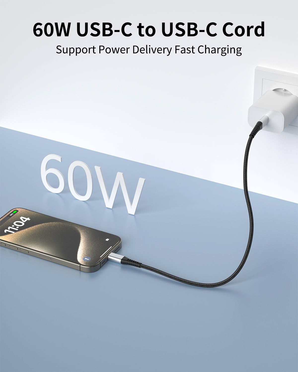 1FT USB C to USB C Cable, 3Pack Short USB Type C to C Cable 60W Fast Charging 1 Foot USBC to USBC Cord Braided for iPhone 16 15 Pro Max, Samsung Galaxy S25 A16, Moto G8, Google Pixel