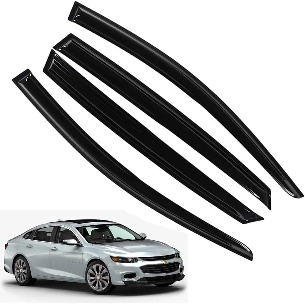 Rain Guards for Chevrolet (Chevy) Malibu 2016-2023, Tape-on Side Window Deflectors for Chevrolet Malibu, Window Visors for Chevrolet Cars, for Chevrolet Car Accessories, 4 pcs