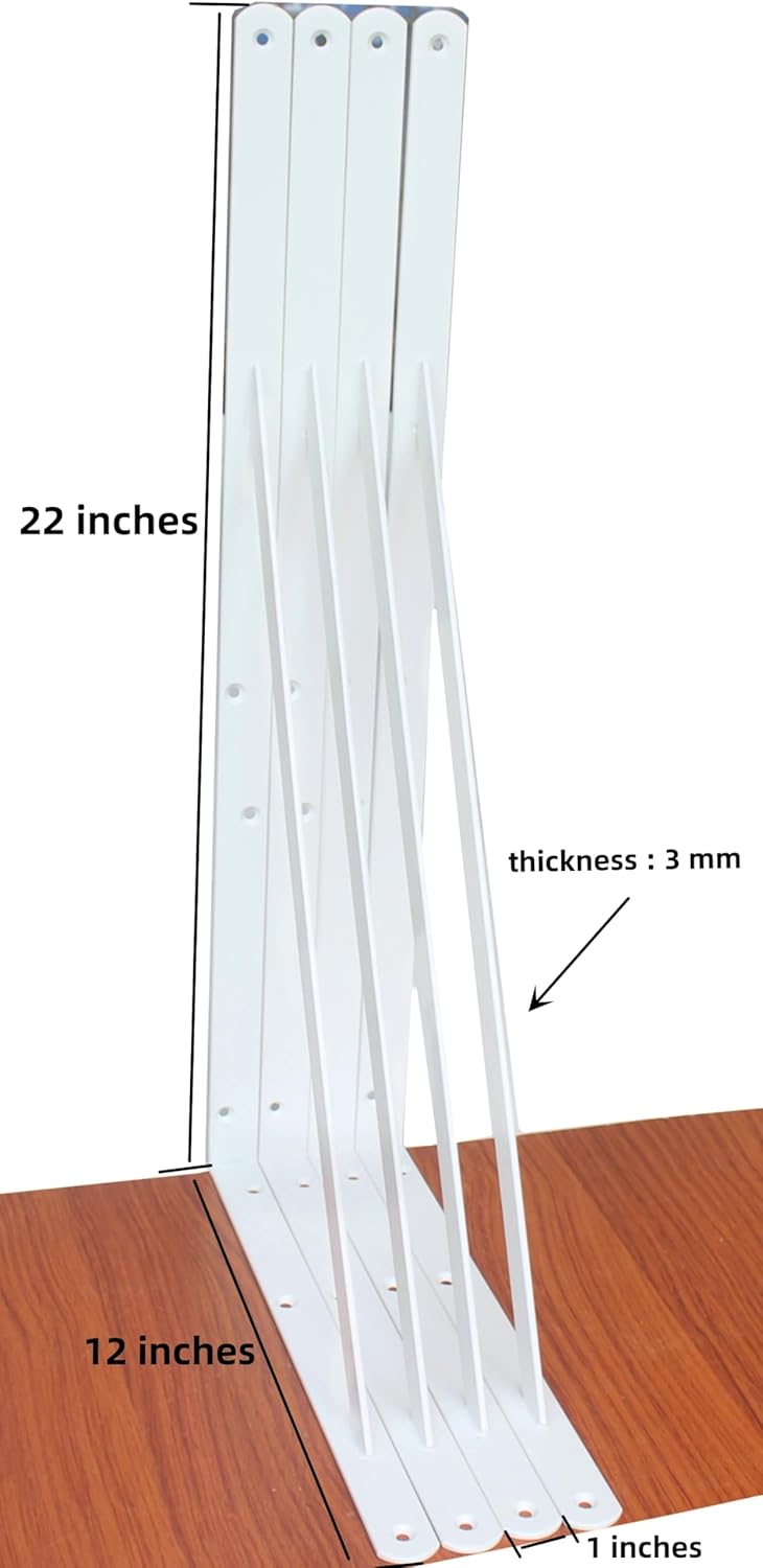 12 Pack L22 x H 12" White Heavy Duty Shelf Brackets with Screws Metal Shelf Brackets Shelf Support Angle Brackets for Shelves L Brackets Heavy Duty Floating Shelf