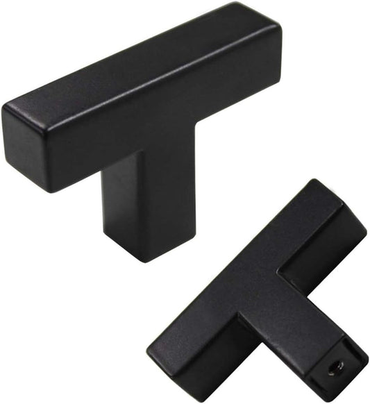 goldenwarm 10 Pack Black Cabinet Knobs T Bar - Kitchen Cabinet Handles Stainless Steel Cabinet Hardware Black Pulls for Bathroom Cabinets and Cupboard, 2in(50mm) Overall Length