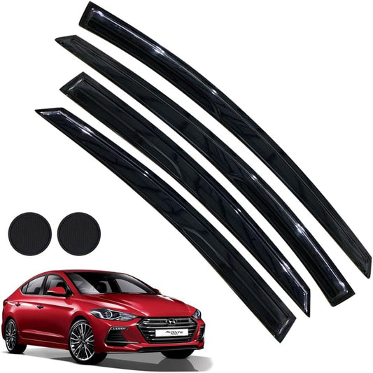 Rain Guards for Hyundai Elantra Sedan 2011-2016, Tape-on Side Window Deflectors for Hyundai Elantra Sedan, Window Visors for Hyundai Cars,for Hyundai Accessories 4 Rain Guards ＆ 2 Car Coasters, Black