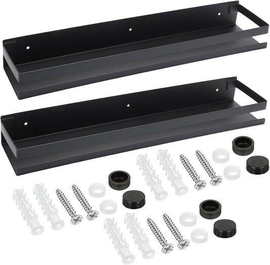 Lallisa 2 Pieces Stainless Steel Shelf Bathroom Shower Floating Shelves Wall Mounted Shower Caddy Basket Shelf Storage Organizer Shelves for Bathroom, Kitchen, Living Room(19.69 Inches/ 50 cm,Black)