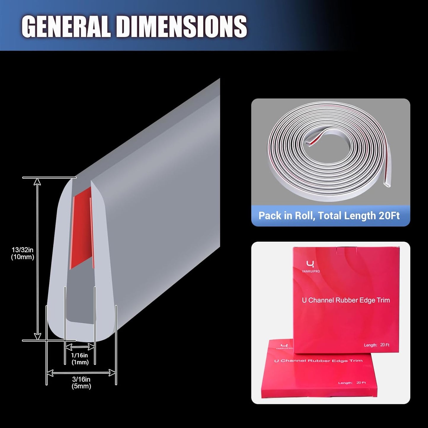 Rubber Edge Trim, Flexible Edge Trim for Sharp Edge, 1/16&quot; U Channel Edge Protector, Self Adhesive Edge Guards for Car Doors and Sheet Metal Parts, 20Ft, Grey Color