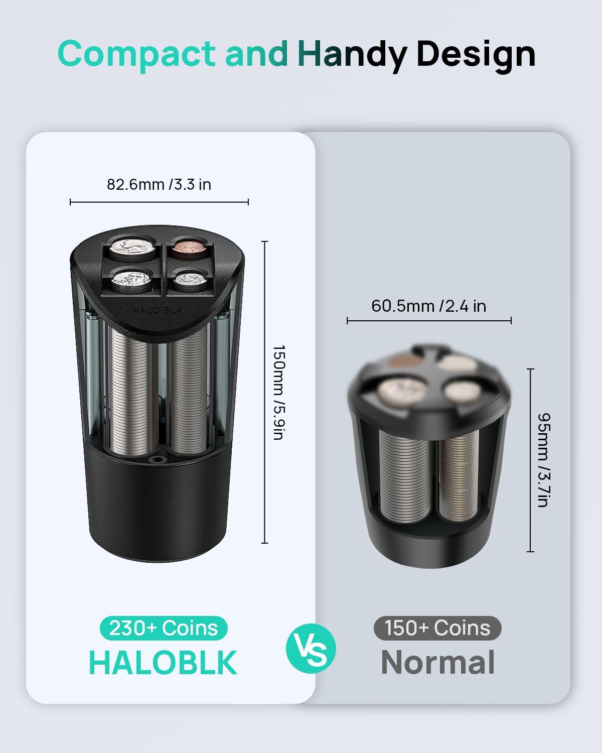 HALOBLK Large Capacity Coin Holder for Car Change Organizer, Compatible with Most Vehicles & Trucks, Black-2Pack