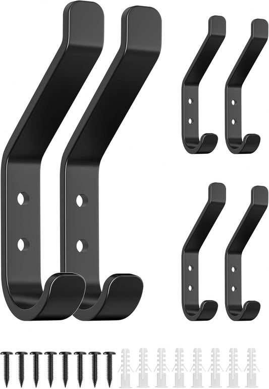 Wall Hook for Hanging Coat - 20LB (Max), Stainless Hooks for Towel, Hat, Backpack, Clothes, Wall Mounted Coat Hanger for Closet, Metal, Black, 6 Pack 3.75“