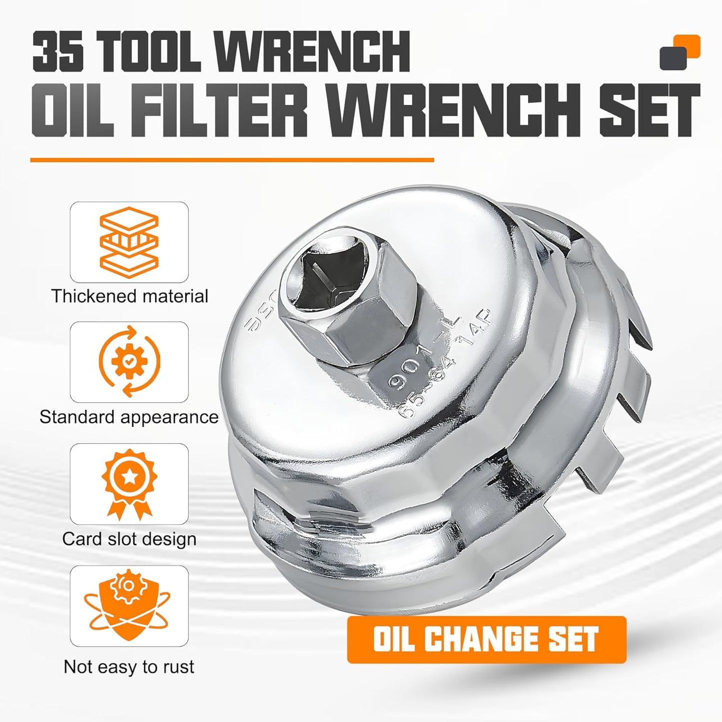 Auto Oil Filter Socket Wrench Set, Cup Type 1/2 inch Drive Cap Removal Tool, with Drain Plug Socket Set/Adjustable/Drive, Compatible, all Models Car, SUV, Oil Filter (35, GREEN)