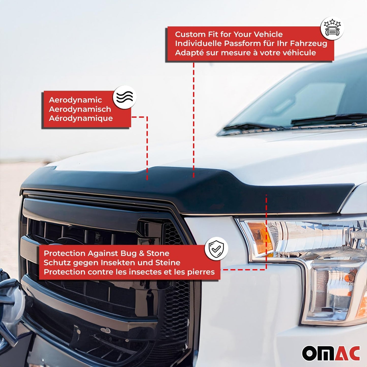 OMAC Front Bug Shield Hood Deflector Guard for Toyota 4Runner 2010-2024 Black Smoke