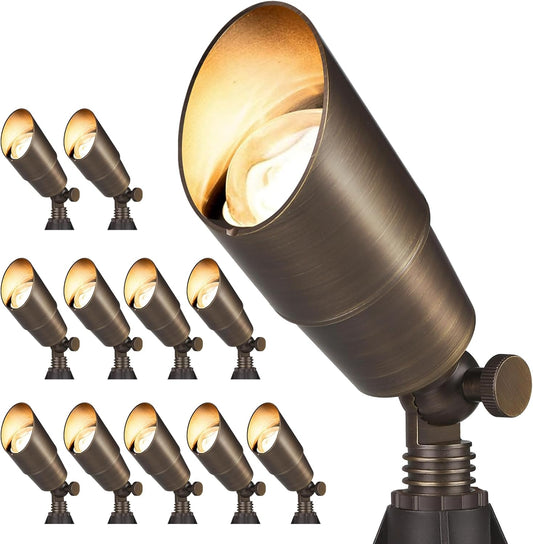 Gardencoin Solid Brass Outdoor Landscape Spotlights, 12V LED Low Voltage Landscape Lights for Garden and Yard, Bronze Heavy Duty Up Lighting Fixture Without Bulb, 12 Pack