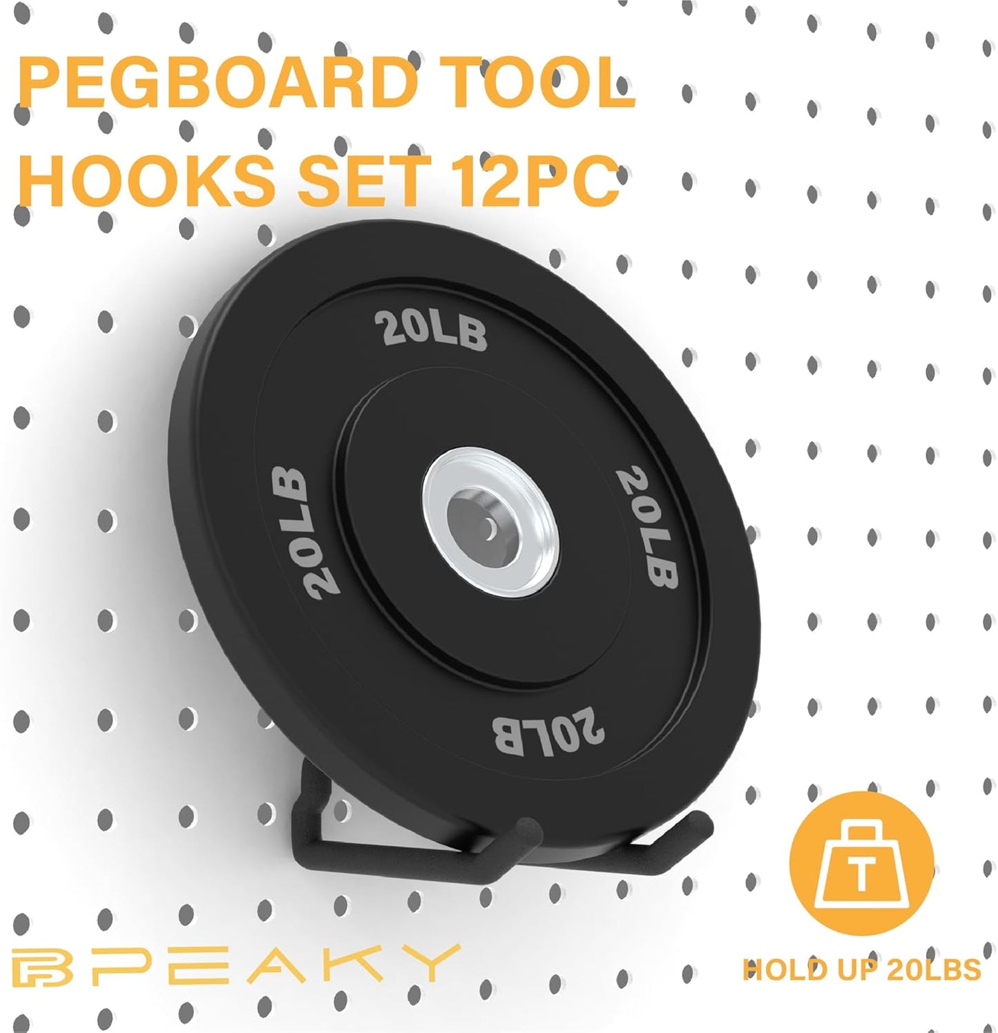Heavy Duty Pegboard Hooks 12PC - Black Peg Board Hooks for Hanging Tools, Drill Holder, Only Fits 1/4" Peg Board, Ideal for garages, workshops, Craft Rooms, Retail Stores