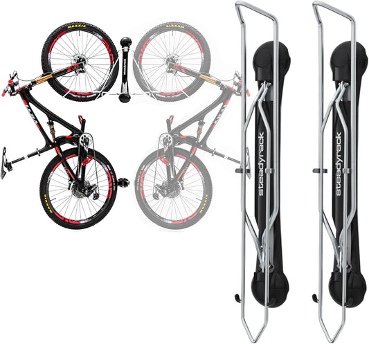 Steadyrack Bike Rack for Mountain Bikes - The Original Wall Mounted Vertical Bike Storage - Fits Wide Tires - Space Saving Pivot Design - Heavy-Duty Steel Rack for Indoor Garage, Apartment or Home Use