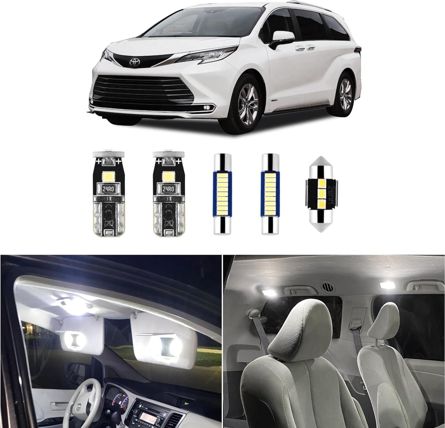 16 Pcs Super Bright 6000K White LED Interior Light: Bulbs Kit Package for 2011-2015 2016 2017 2018 2019 2020 2021 Toyota Sienna Lighting Package Kit Includes Light Accessories+ and Install Tool