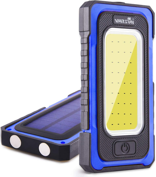 WARSUN Led Work Light Rechargeable, Portable Magnetic Work Light, LED Flood Light Waterproof for Outdoor Camping Hiking Emergency Car Repairing (USB + Solar Charging, Blue)