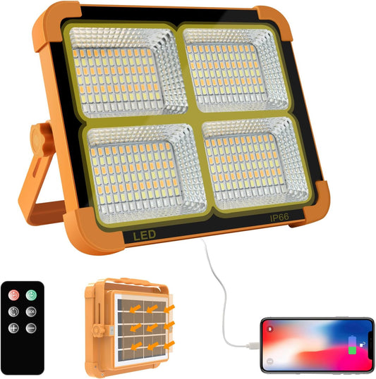 Portable LED Work Solar Light 100W 16500mAh 10000 LM with Stepless Brightness Job Site Battery Rechargeable LED Floor Light for Emergency Worklight for Hurricane (Orange(Remote))