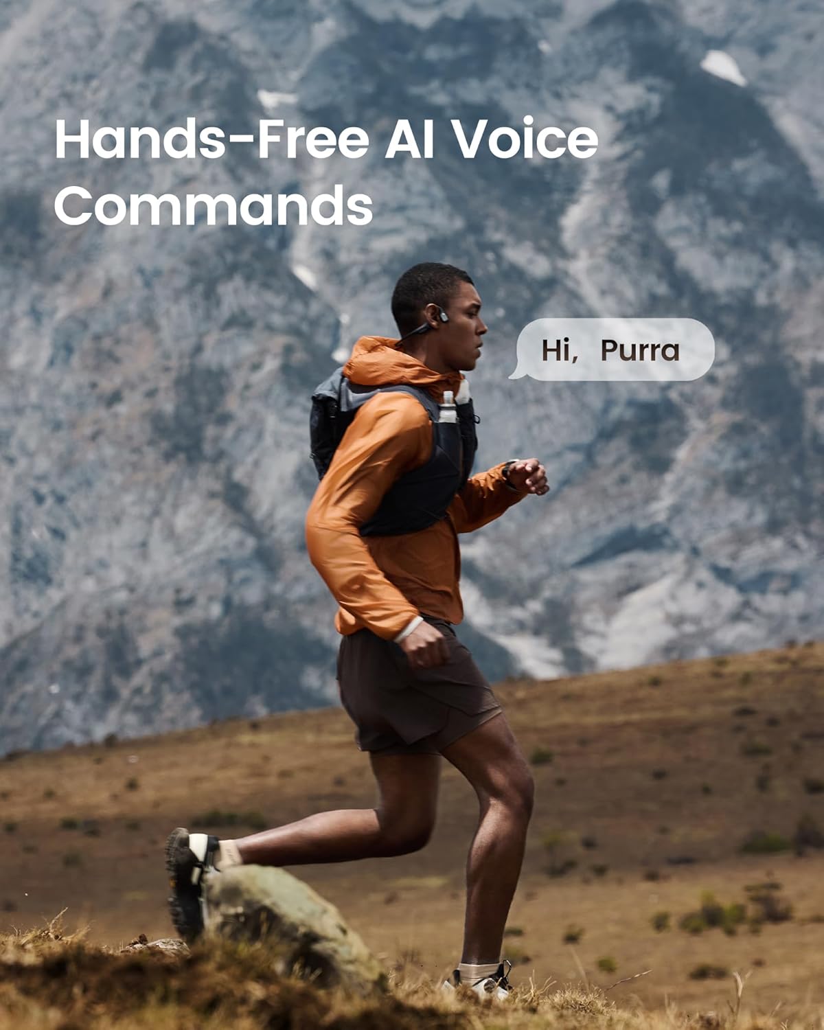 Purra Run Bone Conduction Sport Headphones, Open-Ear Bluetooth Headphones with Mic, IP67 Waterproof, Deep Bass, Voice Control, Secure Fit for Running, Cycling, and Workouts (Black)