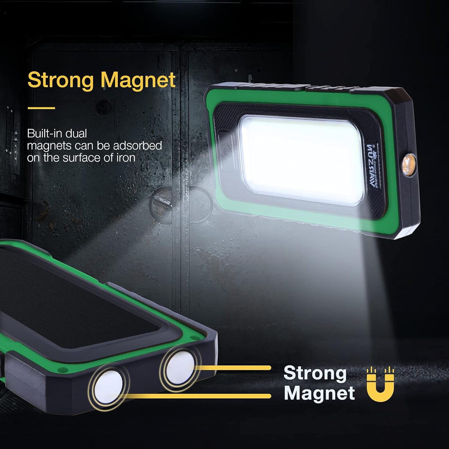 WARSUN Led Rechargeable Portable Magnetic Waterproof Solar Flood Light for Outdoor Camping Hiking Emergency Car Repairing (USB Charging, Green)