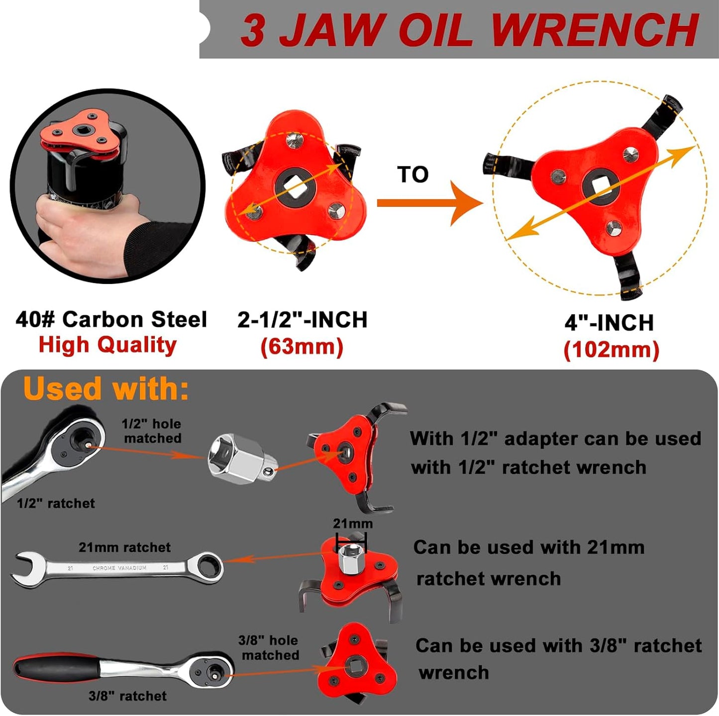 4Pcs Oil Filter Pliers Set, 3 Jaw Oil Filter Wrench With Oil Snap Funnel, 9" and 12" Oil Filter Pliers Adjustable From 1-3/4"-6"