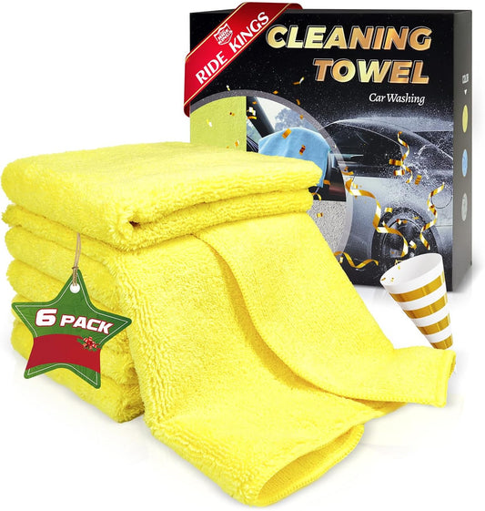 Microfiber Cleaning Cloths Car Interior & Exterior,Highly Absorbent Cloth,Car Wash Rags Lint Free and Reusable，Cleaning Rag for House,Kitchen,Bathroom,Office,16"x16"|Yellow 6-Pack