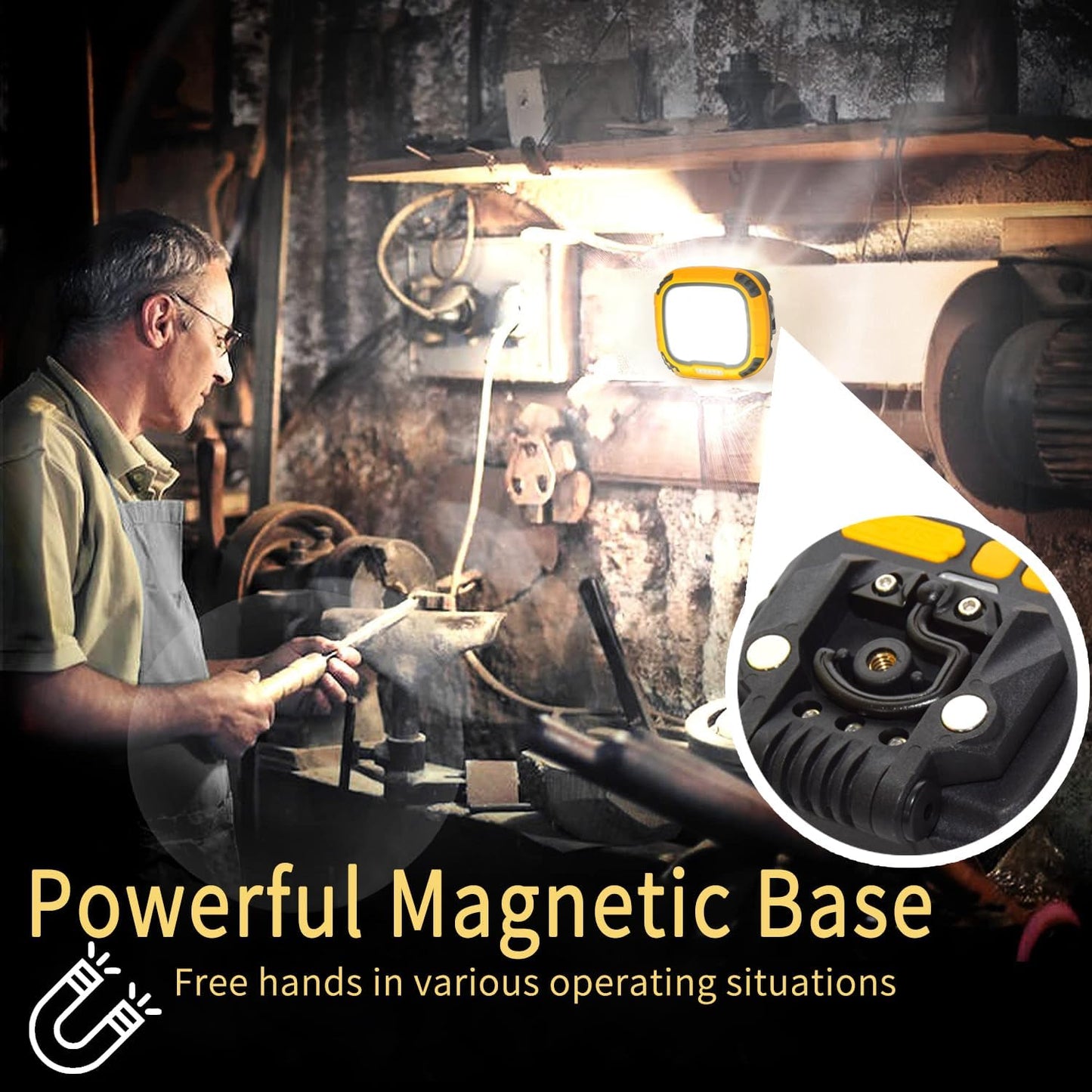 2 Pack Magnetic Work Light Rechargeable 5000Lumens, LED Flood Light with 4 Brightness & 4 Color, 36 Hours Runtime, USB-A Output & Waterproof for Car Repair, Construction, Emergency, Garage, Hurricane