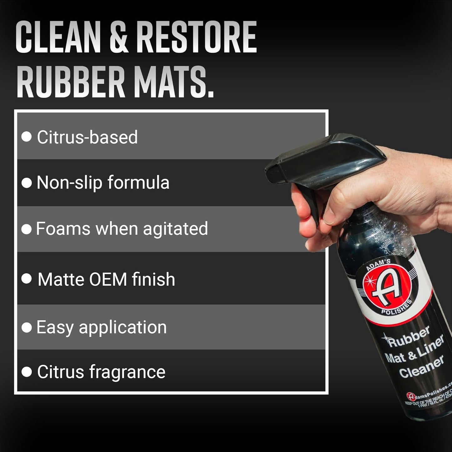 Adam's Polishes Rubber Mat & Liner Cleaner 16oz Protectant & Rubber Floor Mat Cleaning Solution for Car Detailing | Deep Cleans & Restores Mats, Truck Bed Cargo Liners, Trunk Mat Accessories & More