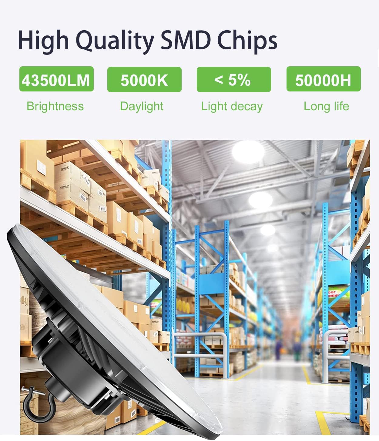 300W UFO-LED-High-Bay-Light, UL & DLC Listed 5000K Daylight 43500LM, 0-10V Dimmable LED High Bay Lights AC100-277V, IP65 Waterproof Commercial Bay Lighting Fixture for Warehouse Workshop(3 Pack)