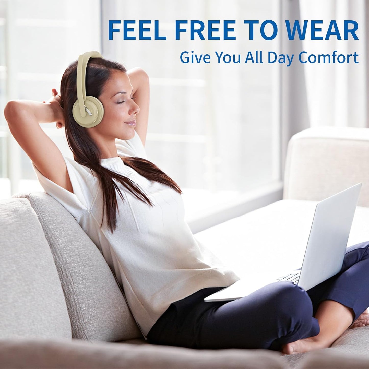 Wireless Headset with Mic, 2.4GHz Bluetooth Headset with AI Noise Cancelling Microphone & Charging Base, Wireless Headphones with USB Dongle for PC (Apricot, L)