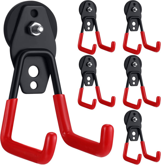 Landhoow Large Magnetic Hooks Heavy Duty Garage Magnet Hooks Strong Storage Utility Magnetic Hangers with Anti Slip Rubber Coating for Indoor and Outdoor Hanging(Red,6 Pcs)