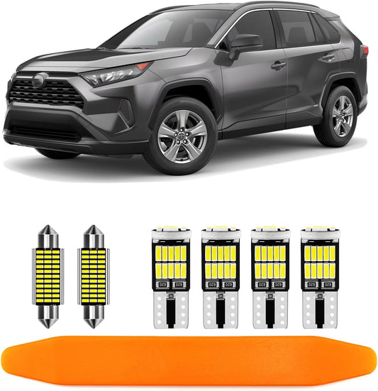 8 Piece CooL White LED Interior Lights Kit for Toyota RAV4 2016 2017 2018 2019 2020 2021 Super Bright 6000K Interior LED Lights Bulbs Package + Install Tool