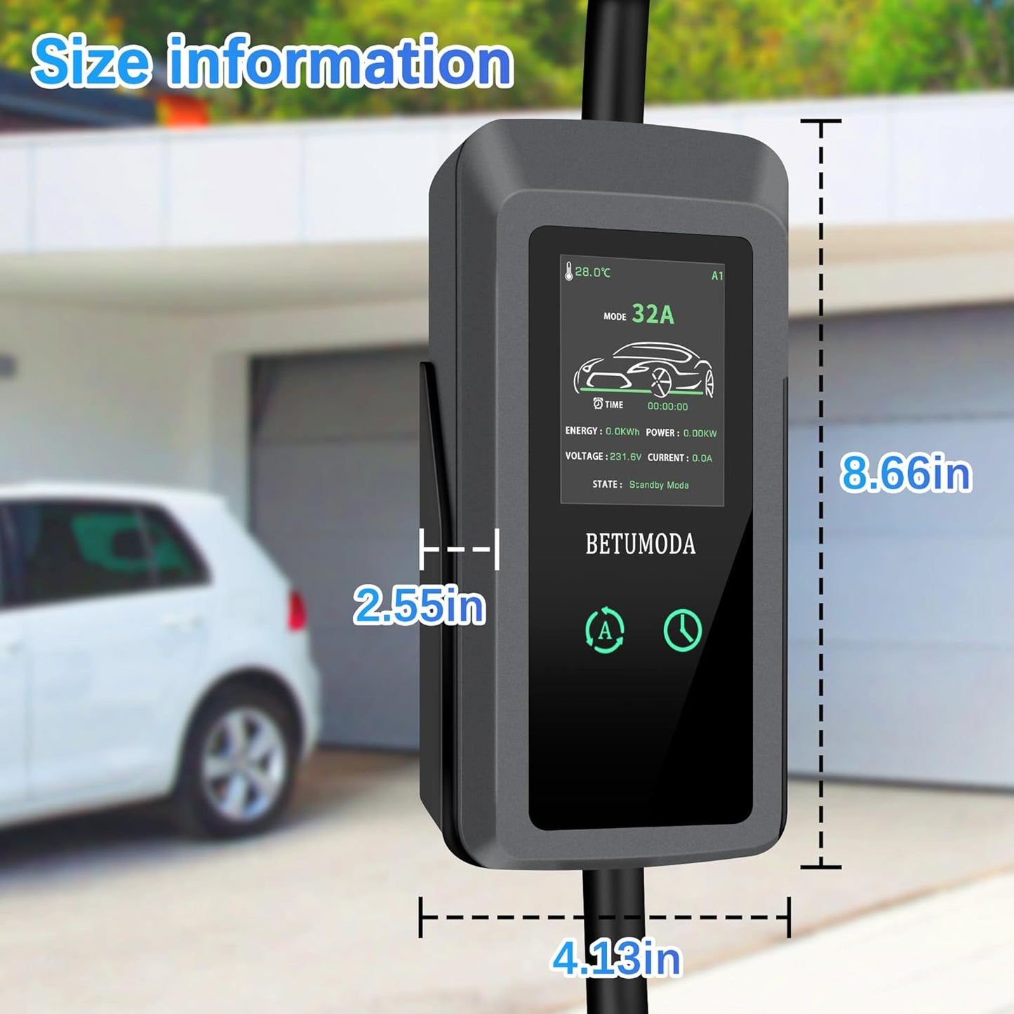 Level 2 EV Charger, 32 Amp, Portable Charger for Home and J1772, 25ft Cable, 240V, Charging Stations with LED Display, NEMA14-50 Plug, Current Adjustable.(Tesla Need Adapter)