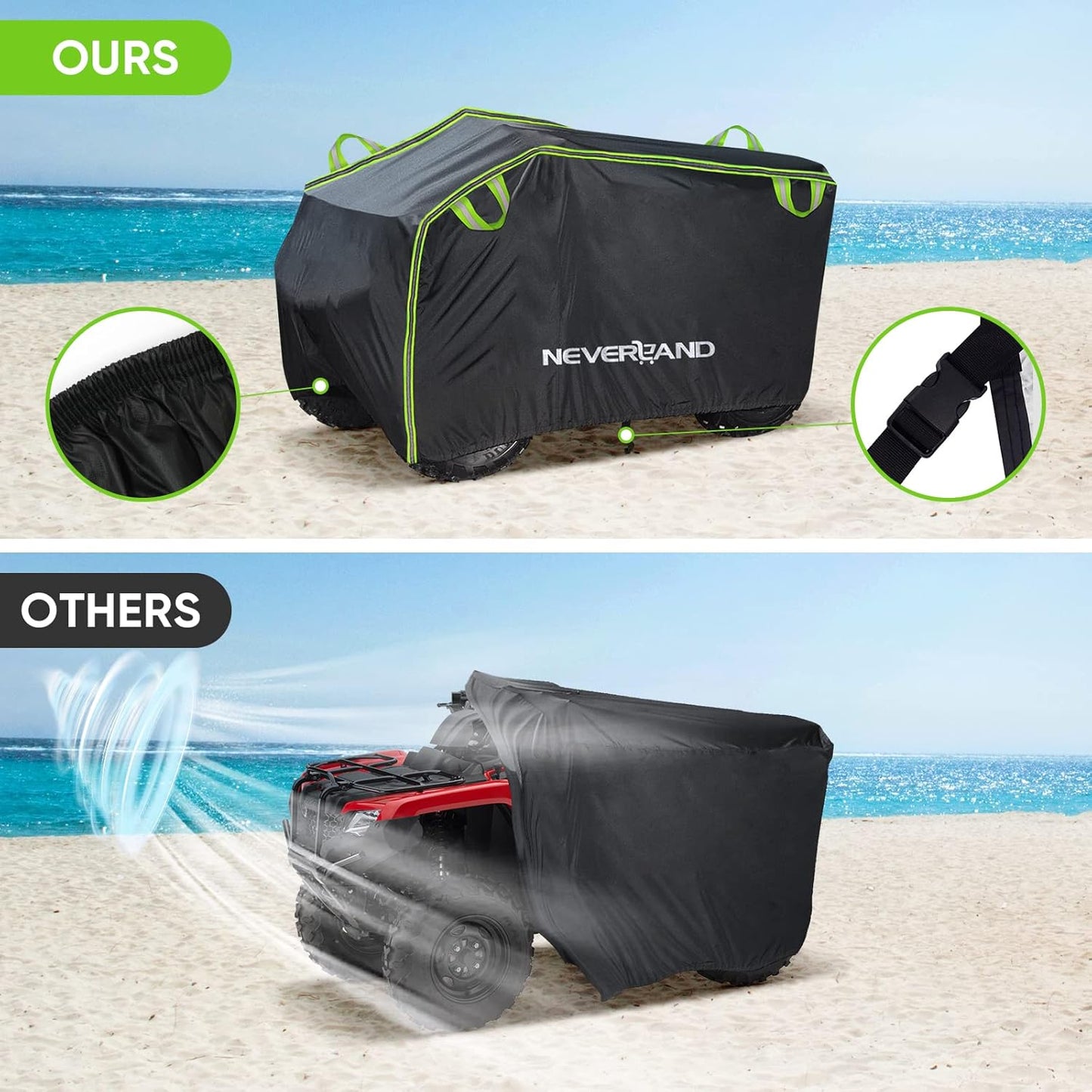 Neverland ATV Cover, Waterproof Heavy Duty 4 Wheeler Cover with Buckle, Dustproof Anti UV Windproof All Weather Outdoor Storage Quad Cover for Polaris Sportsman Yamaha Honda Coleman