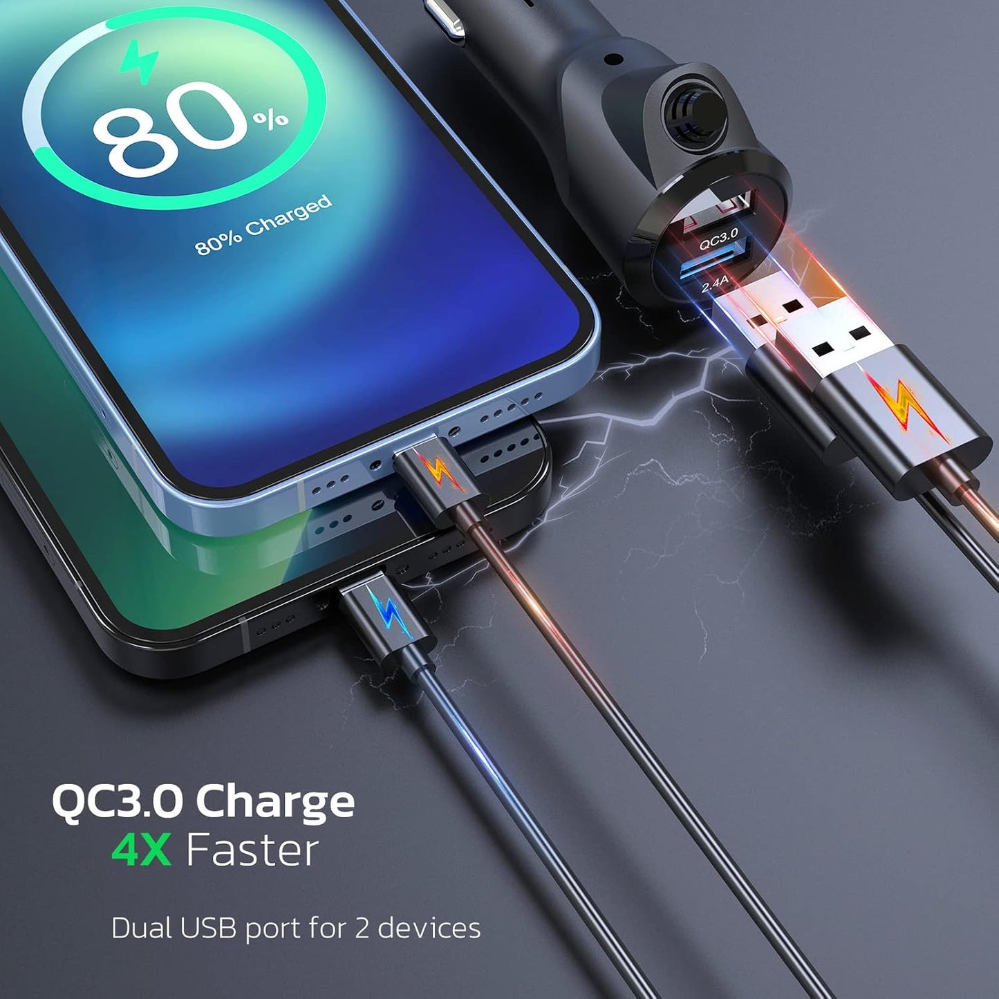 Nulaxy Bluetooth FM Transmitter for Car, Wireless Car Bluetooth Adapter with Big Color Screen, Support QC3.0 Fast Charging, Hands-Free Call, MP3 Music Player BASS&TRE Booster, TF Card AUX-KM28 Yellow