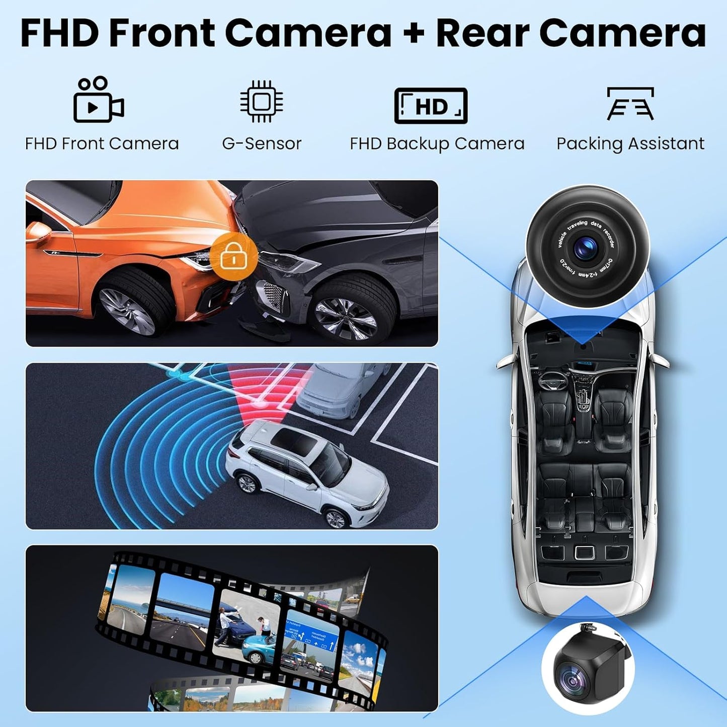 Wireless Portable Carplay Screen with 4K Dash Cam, 9" HD Touch Screen with A-pple Carplay & Android Auto Car Stereo, with 1080p Backup Camera, GPS Navigation/Mirror Link/Voice Control/Bluetooth