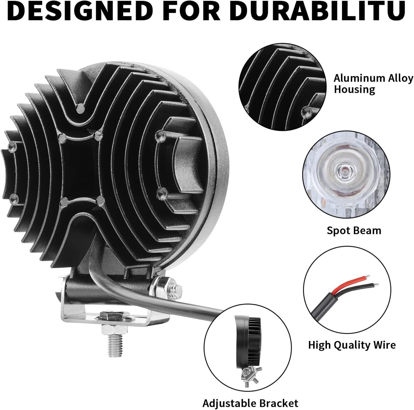 27W Spot Amber Yellow Round Work LED Light Fog Offroad Off Road Lights Driving Lamp Waterproof for Hunting Pickup UTV Truck Car Boat SUV Boat 4WD ATV 12V 24V 4x4 Tractor Motorcycle（2pcs）