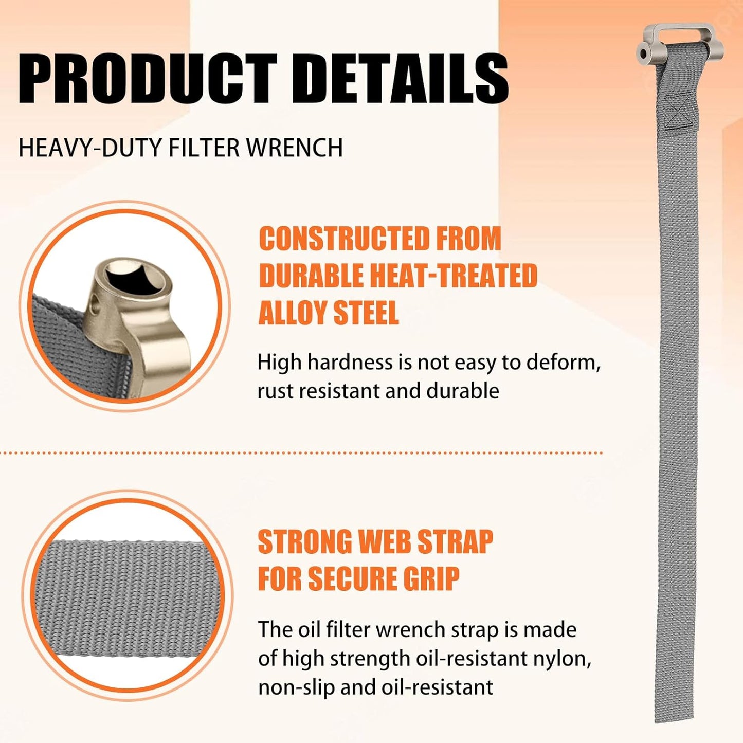 Heavy Duty Strap Oil Filter Wrench for Various Up to 6-1/2 inches Filter & Plumbing Removal Tool