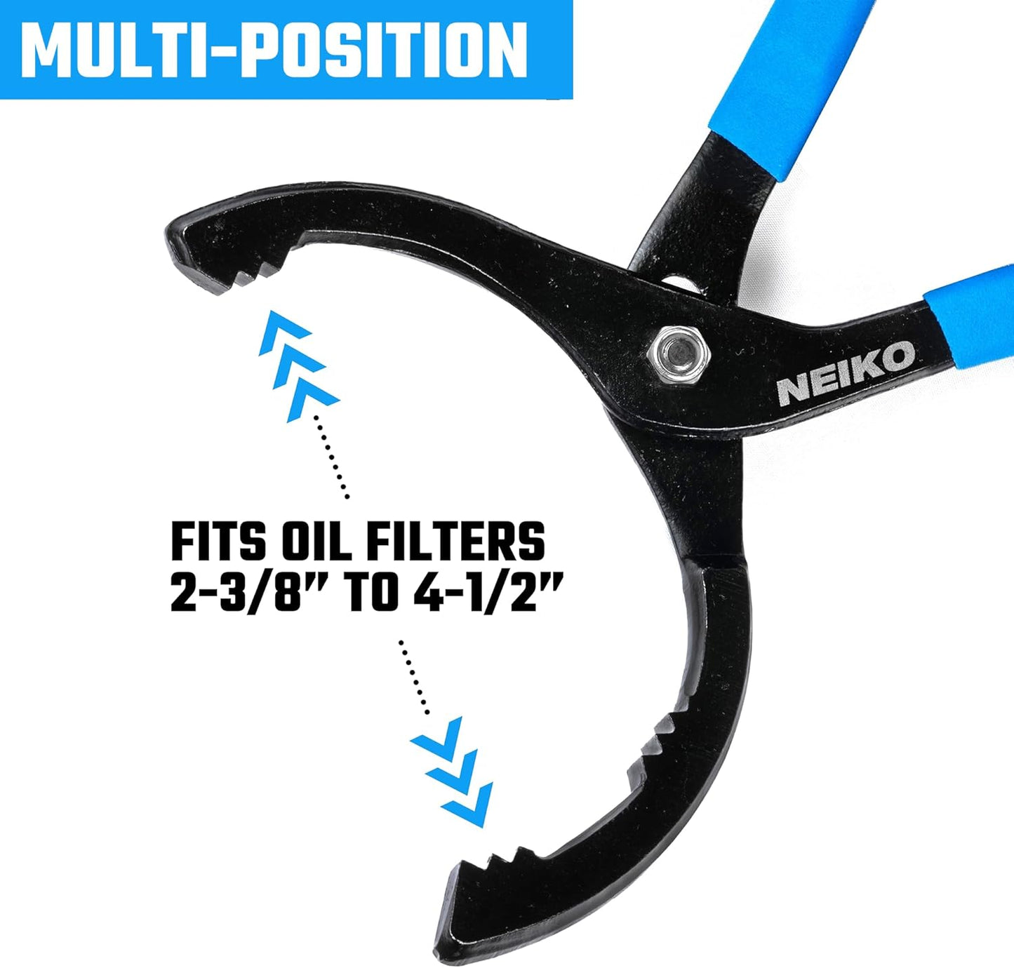 NEIKO 03422A Oil Filter Wrench, 12” Adjustable Oil Filter Pliers, 3 Adjustable Positions, Fits 2-3/8” to 4-1/2”, Oil Change Tools, Filter Removal Tool