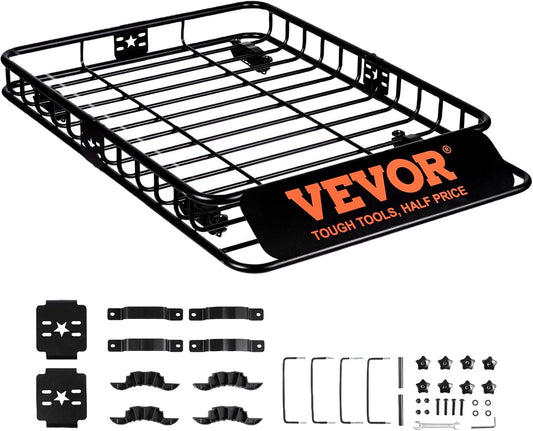 VEVOR Roof Rack Cargo Basket, 46" x 36" x 4.5" Rooftop Cargo Carrier, Heavy-Duty 200 LBS Capacity Universal Roof Rack Basket, Luggage Holder for SUV, Truck, Vehicle