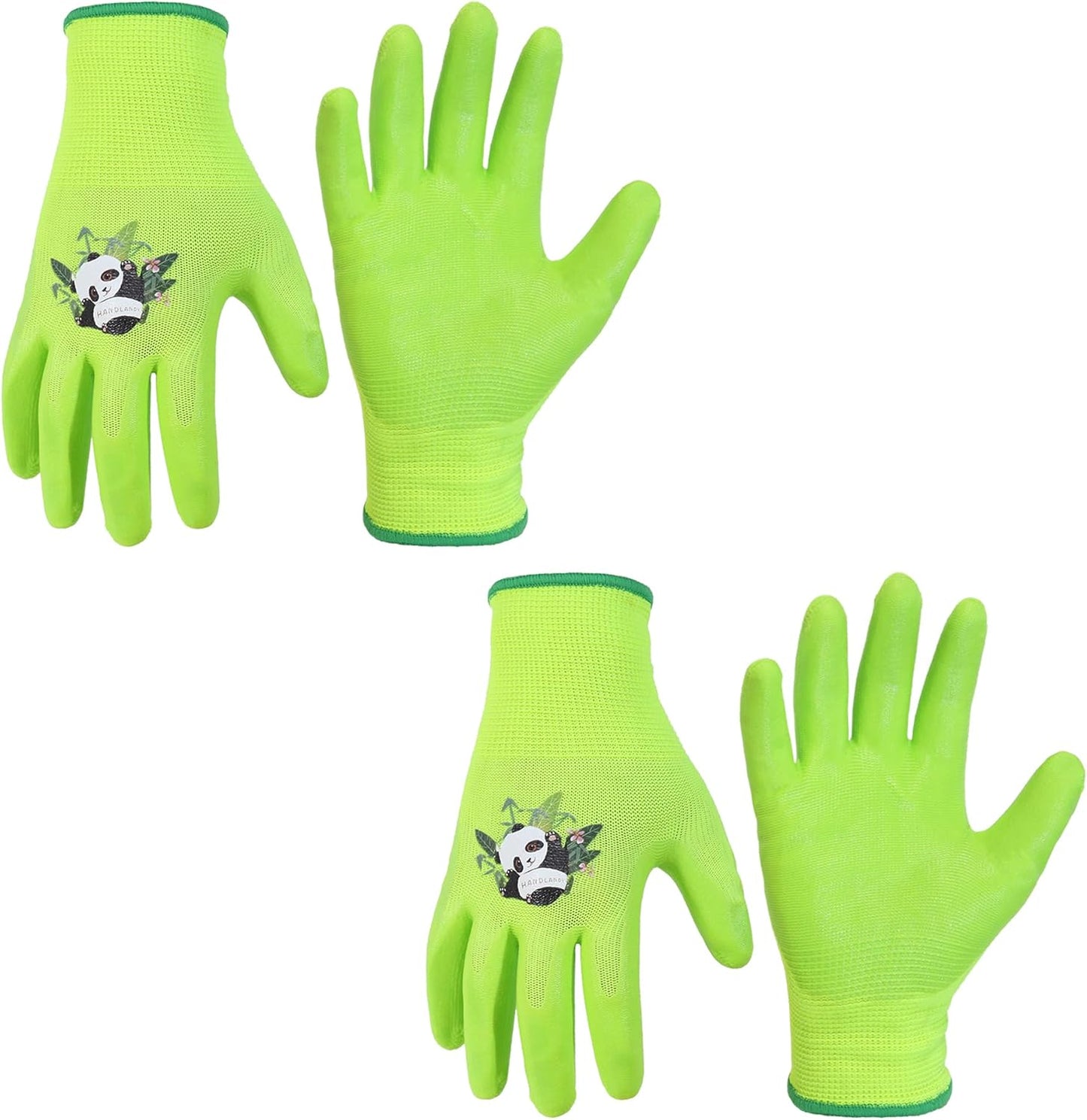 HANDLANDY 2 Pairs Kids Gardening Gloves, Toddler Children Garden Yard Work Outdoor Playing Gloves, Rubber Coating, for Girls Boys Youth (Size XXL, Green)